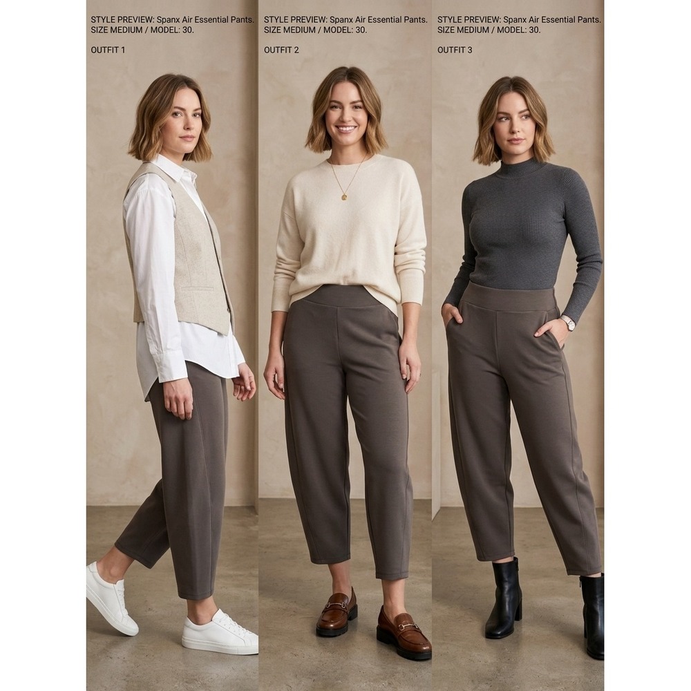 Spanx AirEssentials Tapered Pants Womens 1X Brown Taupe Cropped High Rise